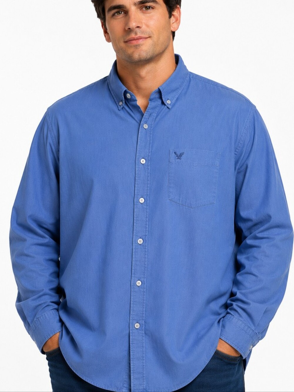 American Eagle Mens Button Down Shirt XXXL Blue Long Sleeve Collared Casual